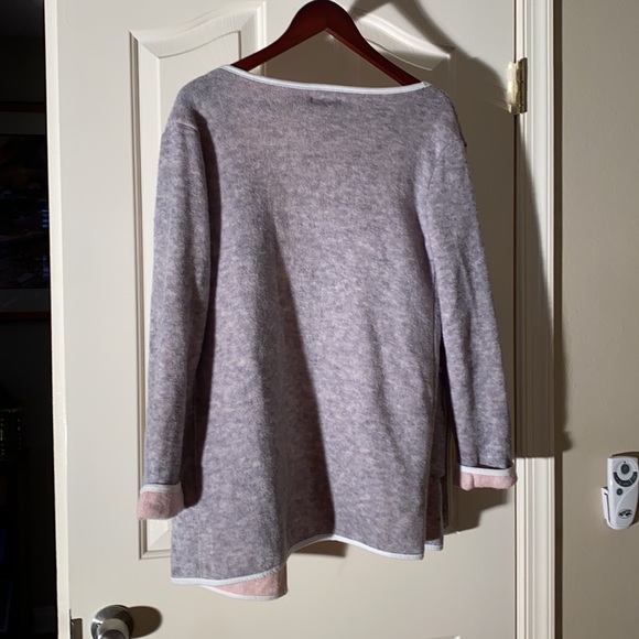 Large pink, grey and white open front sweater - Picture 5 of 5